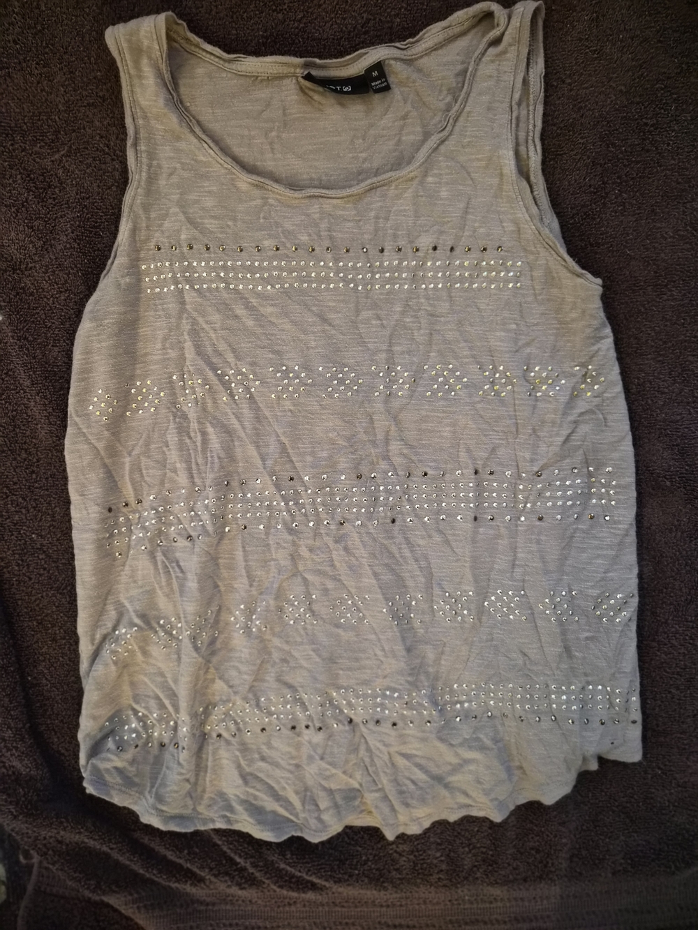 APT 9 Gray Studded Tank Top Size M Casual Sparkle Detail